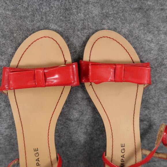 Rampage Shoes Womens 7 Sandals Flats Red Patent Ankle Buckle Strap Bow Casual - Picture 7 of 10